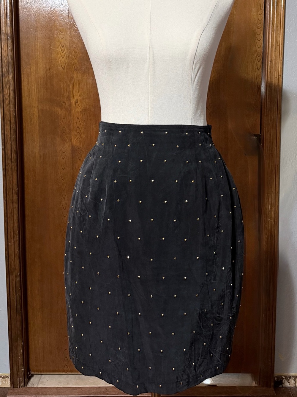 Vintage 90s Cache black washed silk gold studded mini skirt 6